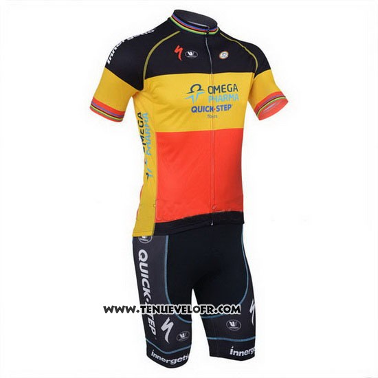 2013 Maillot Ciclismo Omega Pharma Quick Step Champion Belgique Manches Courtes et Cuissard